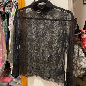 See through lace black top